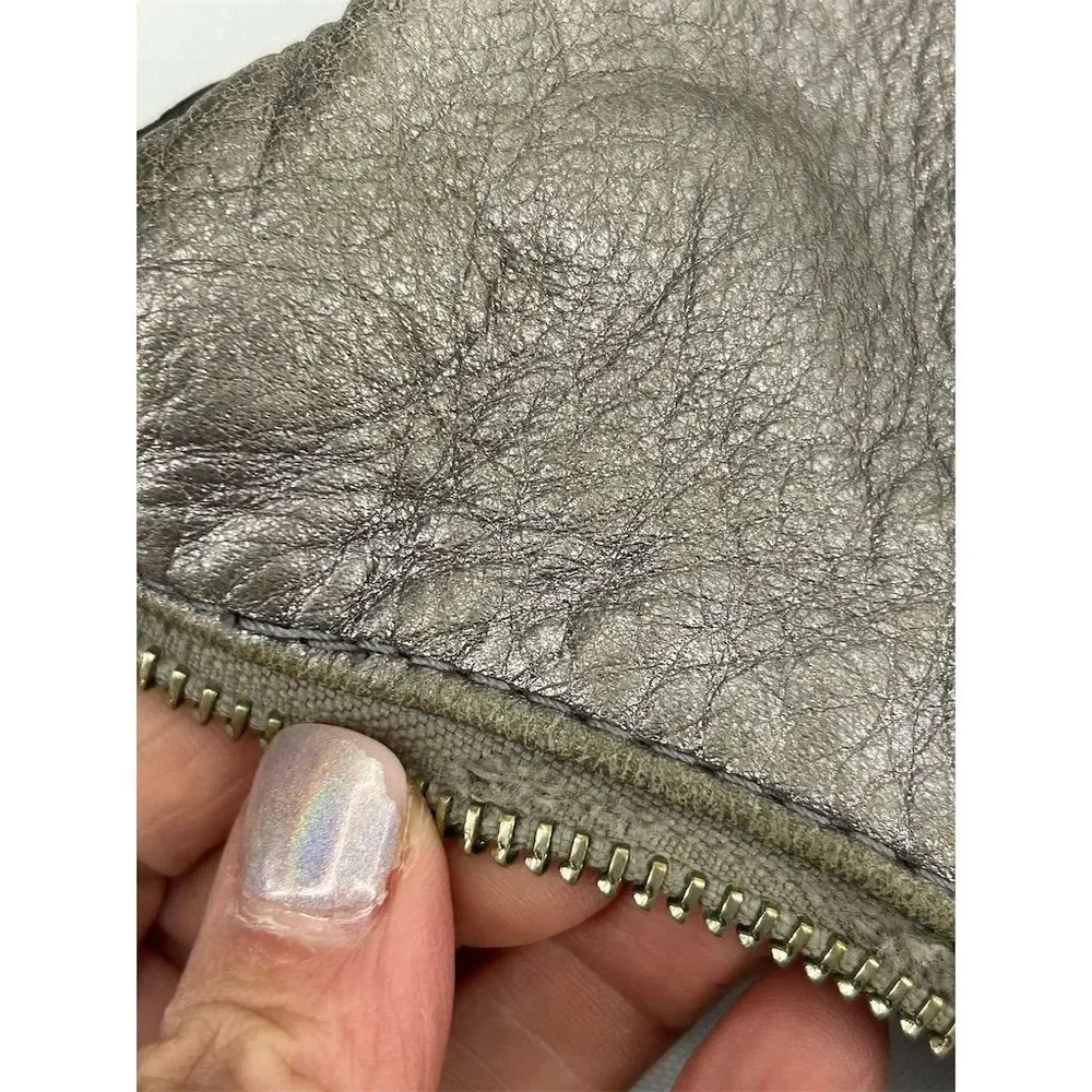 Coach Women's Kristin Metallic Silver Leather Hobo Bag Crossbody Flawed